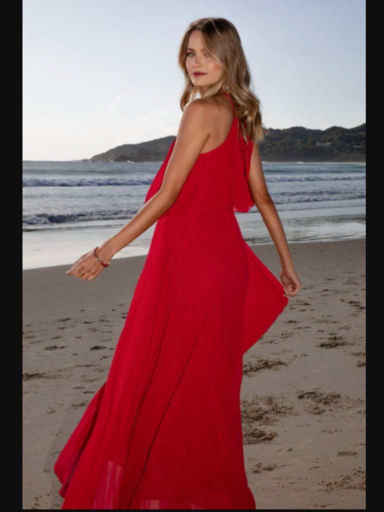 Nwt Petal & Pup Gia Pleated Halterneck Maxi Dress, Medium